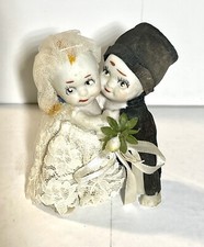 Antique Bride Groom Wedding Cake Topper Kewpie Bisque Dress Top Hat Huggers 20  s