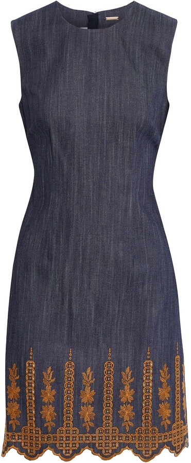 Adam Lippes Denim Embroidered Hem Sheath Dress US4 ($1390)