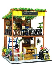 DIY Dollhouse Two Story Ivy Roof Cafe Diorama Miniature kit