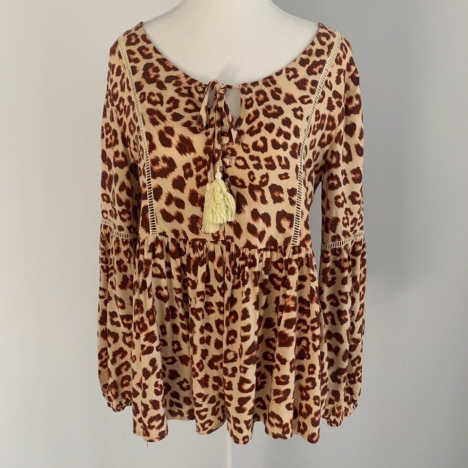 Grace & Co Women's Top Size 6 animal print long sleeved boho