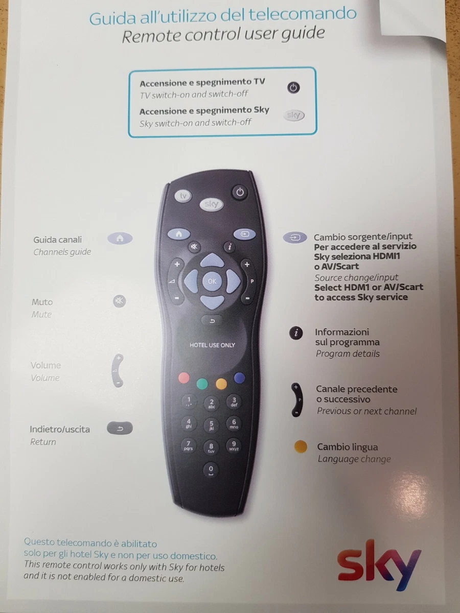 Télécommande My Sky HD Originale Utilisation Hôtelière Uniquement Programmable