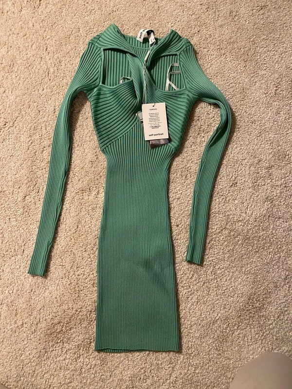Self-Portrait Knit Woman Mini Dress Sage Green size s RRP£250