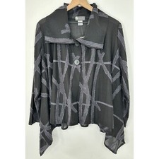 Damee Inc Cardigan Jacket Women Large Black Patterned Long Sleeve Nwt