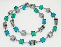 Halskette WüRfelkette WüRfel Cube HäMatit Glas Teal Emerald Smaragd Strass 082B