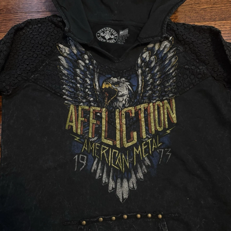 Affliction Sz XL American Metal Born To Run Eagle Rock & Roll Forever Hoodie - Image 3 of 4