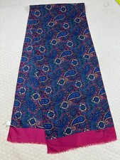 Roger Laurent Paisly Scarf Fringe Retro  Rectangle  Navy Red Green  54"L 11"W