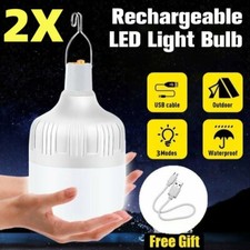 2PCS 60W USB Rechargeable LED Work Light Bulb with Hanging BBQ Camping Emergency