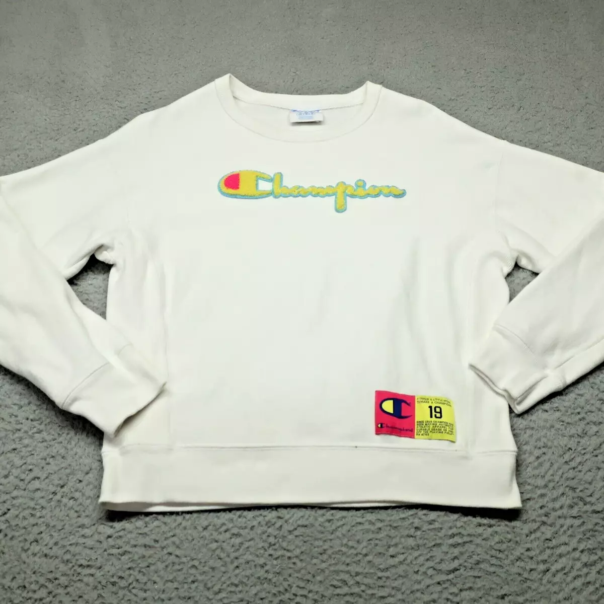 Champion Sweater Girls M White Reverse Weave Stitch Letters Pullover Sweatshirt