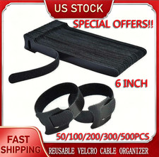 50-500pcs Cable Straps Wire Cord Hook Loop Ties Reusable Fastening Organizer Lot