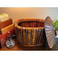 Large Vintage Bamboo Lidded Storage Box 15" &ndash; Chinoiserie Modern Container Case