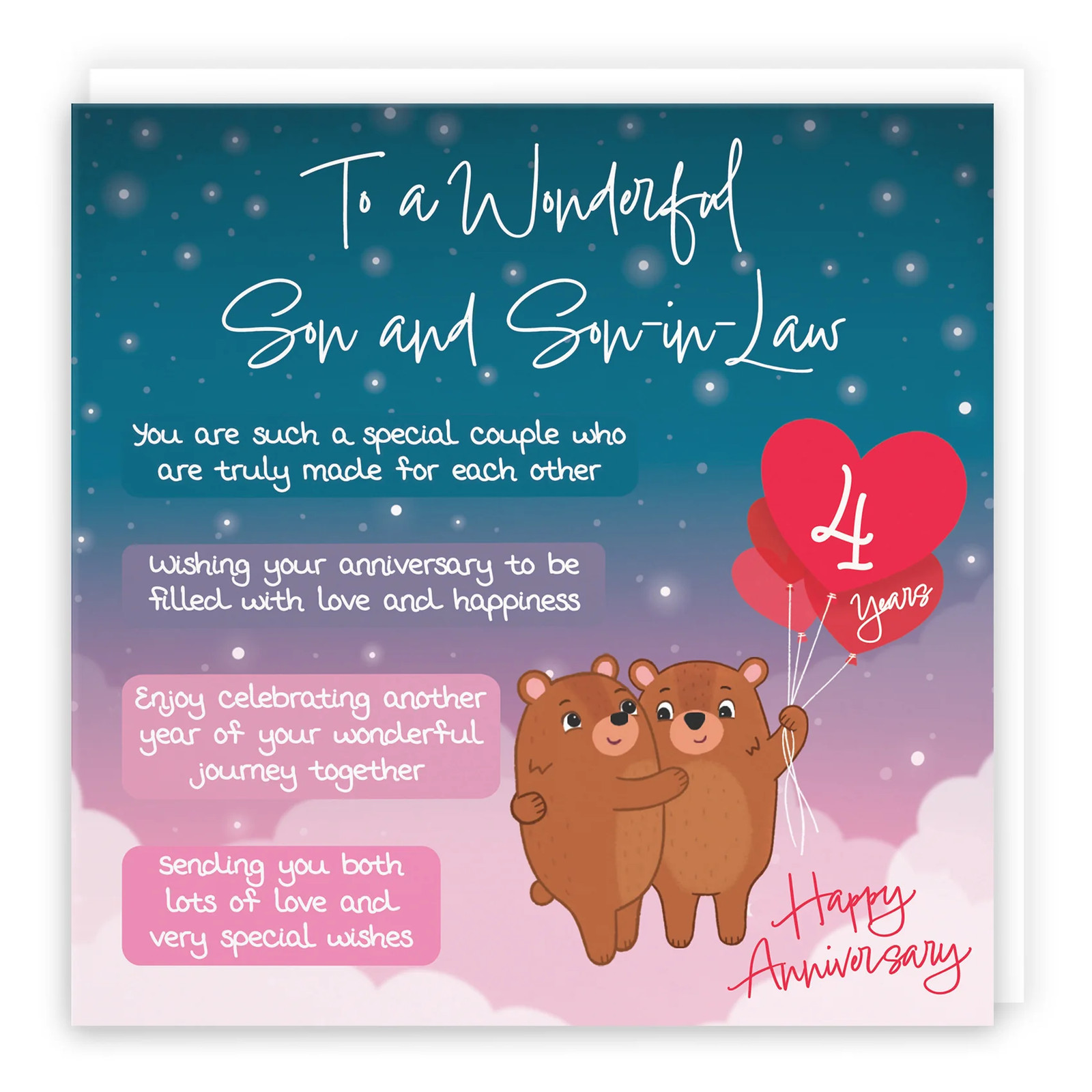 4th Son And Son In Law Anniversary Card Starry Night Cute Bears