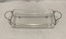 Vintage International Silver Company Glass Tray Silverplate Footed Holder MCM