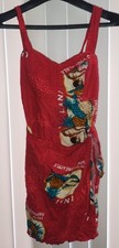 Vtg RED Hawaiian Pineapple Dress Tiki MCM Luau Hawaii Sundress 100 Rayon