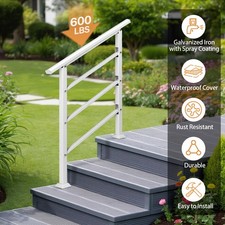 Iron Handrail Stair Railing Fit 1-3 Steps Handrail Outdoor Deck Hand Rail White
