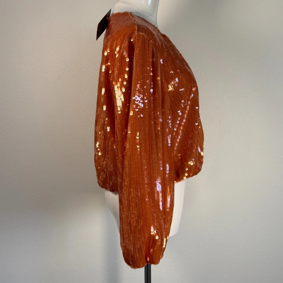 Blusa Top J.Crew Naranja Lentejuelas Manga Globo Talla M Nueva con Etiquetas Fiesta de Vacaciones Foto 2 de 4