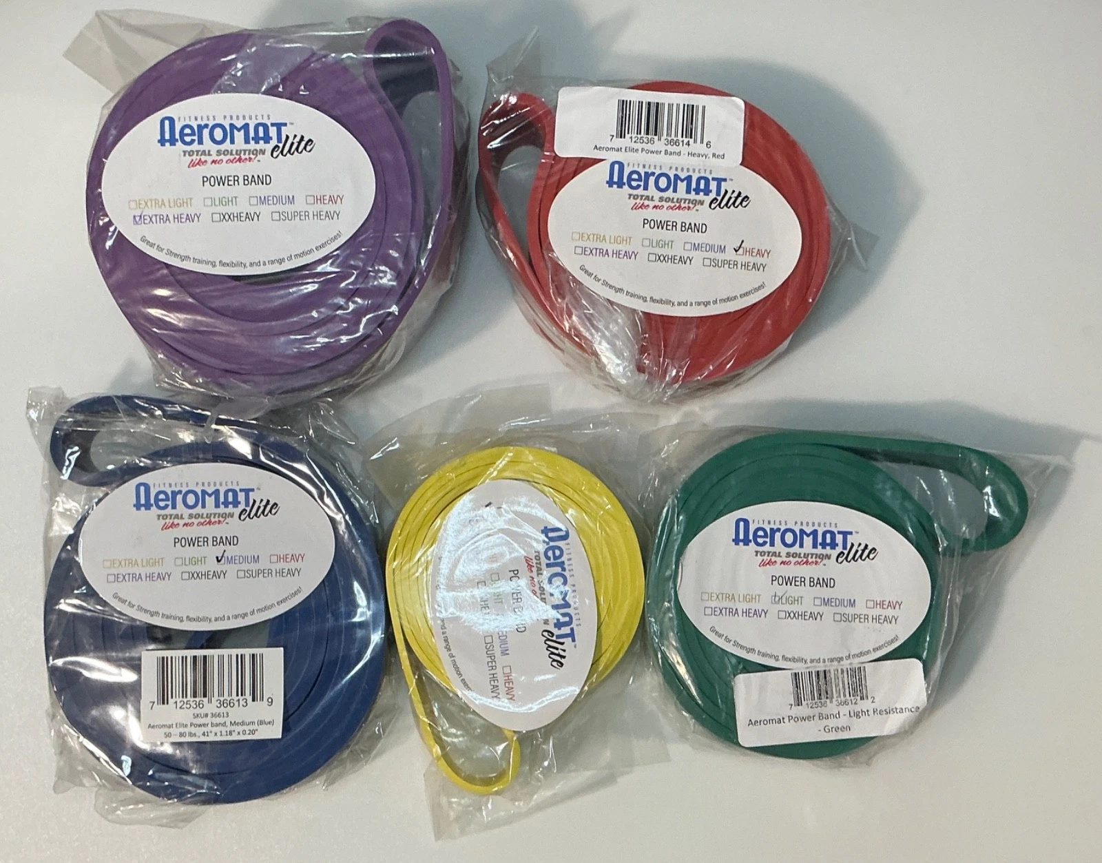 Aeromat Elite Power Band 15–150 lbs – Set of 5 Color Coded Long Resistance Bands