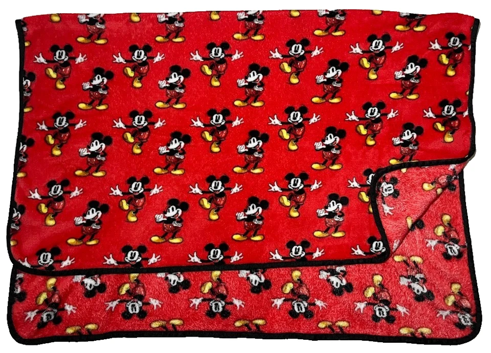 Manta polar Disney 100 roja Mickey Mouse borde negro cuerpo completo 40x50 Foto 2 de 4