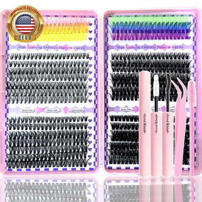 680 Pcs Lash Clusters Kit, 28 Rows Mixed Black and 6 Rows Colorful Eyelash Clust
