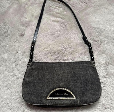 Christian Dior Malice Pearl Black Denim Shoulder Bag Vintage Y2K Auth
