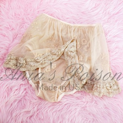 Limited Custom Made Brief  All lace 50s style Cream beige Skirted slip Panties