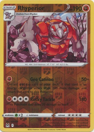 RHYPERIOR 091/196 LOST ORIGIN POKEMON (REVERSE HOLO, NM)