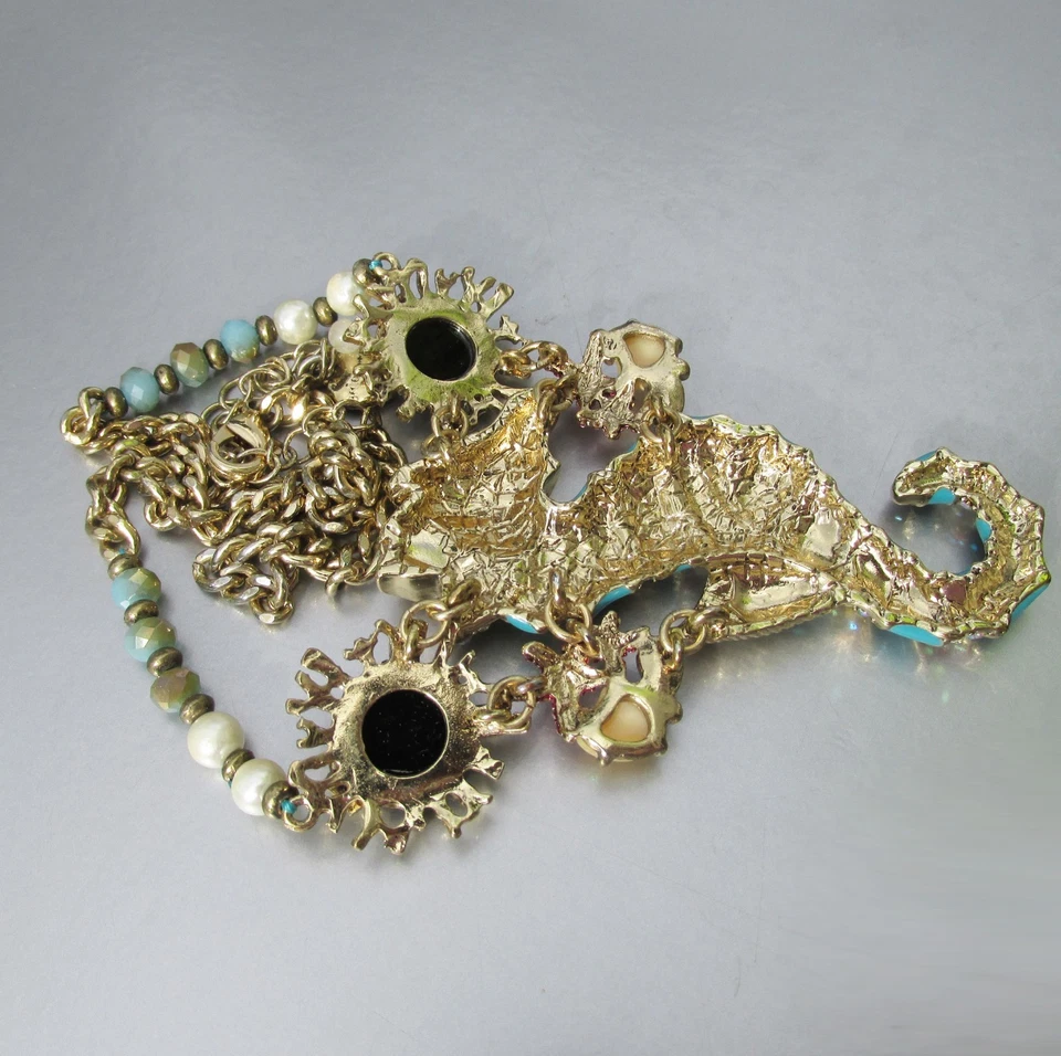 Betsey Johnson Nautical Collection SEAHORSE Rhinestone Enamel Pendant Necklace - Image 2 of 4