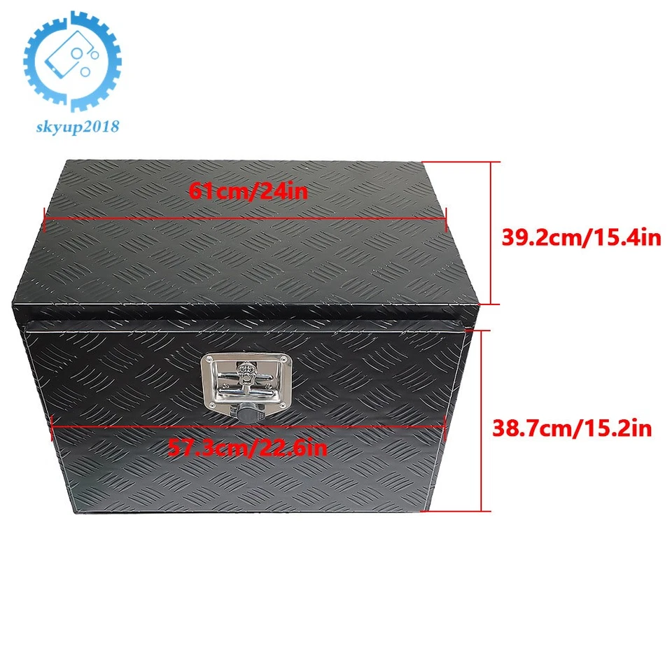 24x17x18 Truck Pickup Bed Aluminum Black Tool Box Trailer Storage w/ Lock Key - Image 4 of 4
