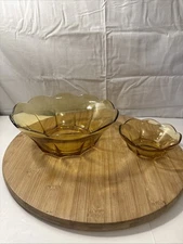 Anchor Hocking Whitman 2 Piece Glass Chip And Dip Bowl Amber Color-MCM-vintage