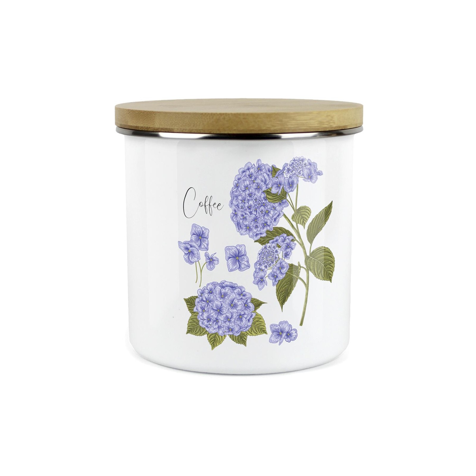Hydrangea Floral Coffee Canister - Enamel Kitchen Storage Hot Drinks Container