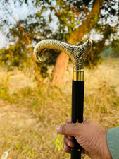 Vintage Brass Handle Walking Stick  Wooden 3-Fold Foldable Cane  Cane for Men