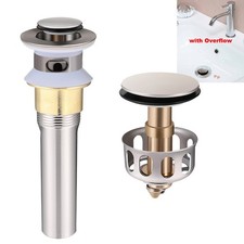 Bathroom Sink Pop Up Drain Brushed Nickel Vessel Basin Stopper with Overflow