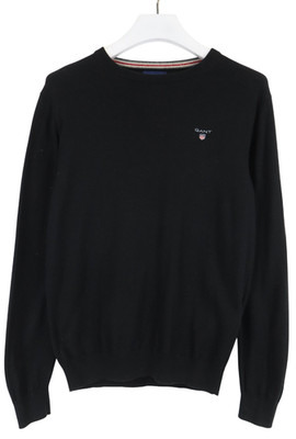 GANT Jumper Mens Small Wool Blend Long Sleeve Black Logo Knit Sweater