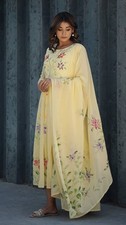 Cotton Anarkali Kurta Pants Dupatta Set with Hand Ethnic Party Wear
