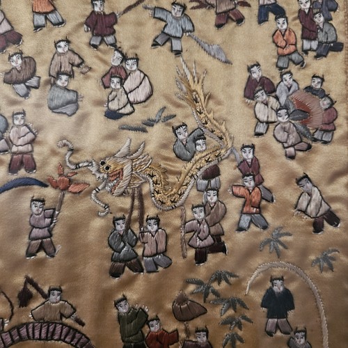 1960's Collectable Oriental Silk Embroidery 100 Children Playing Dragon Buddha - Picture 3 of 8