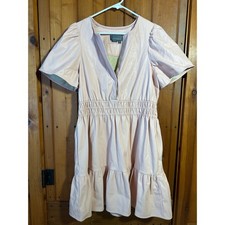 Anthropologie Somerset Mini Dress | Blush Pink Vegan Leather Smock Waist | L