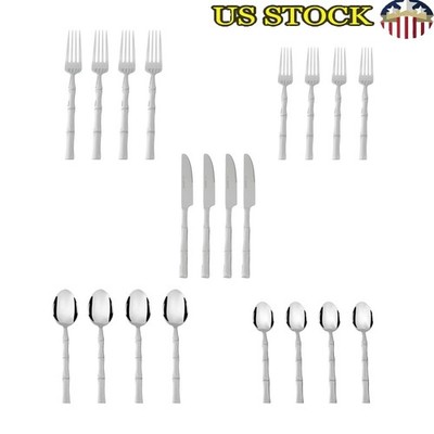 Bamboo Design Stainless Steel Flatware Set 20 Pieces Service 4 Ideal Dining New