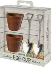 Image of Eddingtons Flower Pot Egg Cups and Spoons Set of 2