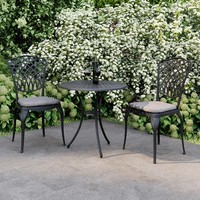 Charles Bentley Cast Aluminium Bistro Table and 2 Chairs Set Black Outdoor Table