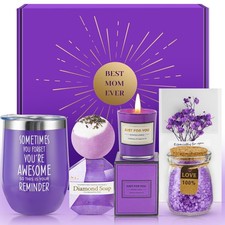 Gifts for Mom, Purple Lavender Gift Basket for Mom, Luxury Relaxing Spa Self ...