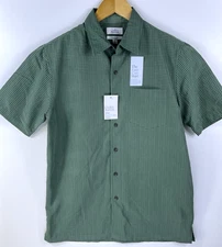 New Croft & Barrow Men's Button Up Green Check Shirt Pocket Short Sleeve Small