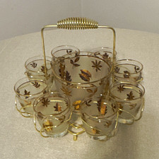 Libbey Barware; Ice Bucket and 8 Rock/ Small Cocktail Glasses w/ Carrier! MCM 