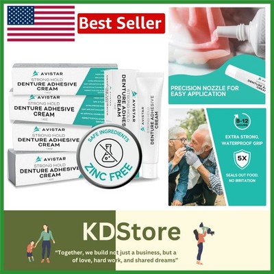 Zinc-Free 7 Fl Oz Denture Adhesive Cream   Long-Lasting, Easy Apply, Minty Fresh
