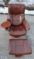 Ekornes Stressless Medium MAYFAIR Wine Leather Swivel Recliner Chair & Ottoman
