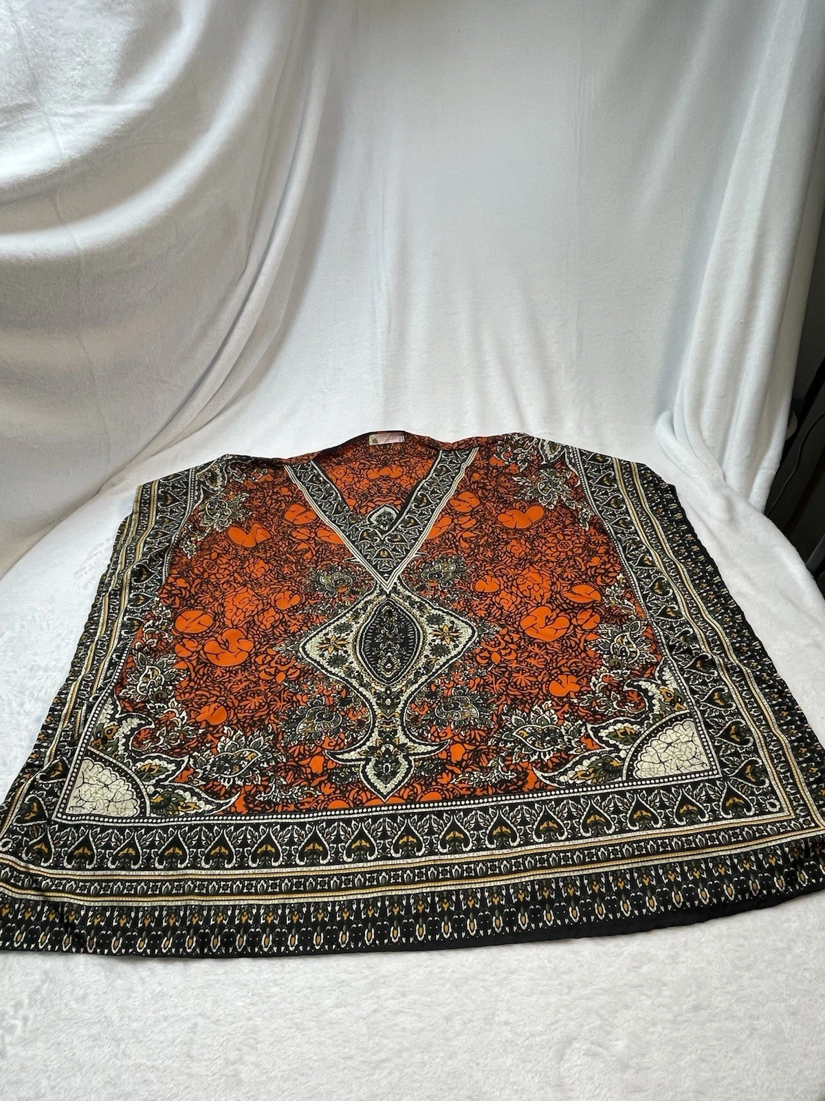 Neff One Size Festival Folk Aztec Poncho Orange & Black Paisley Medallion Print