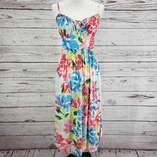 Old Navy Women's small Fit & Flare Floral Smocked Midi Cami Dress Pink Blue