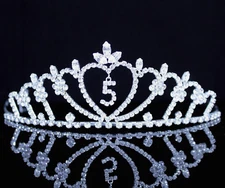 Five-Year-Old Rhinestone Tiara Crown W/ Hair Combs Girl 5th Birthday Party T816