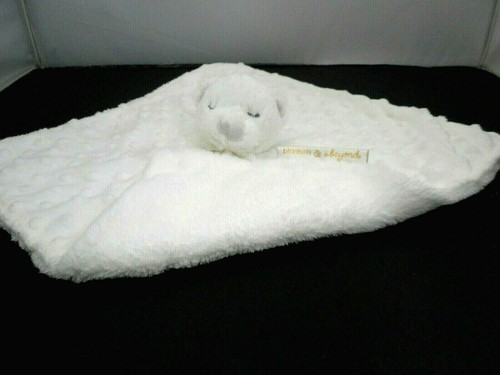 Blankets & Beyond Baby Security Blanket Lovey Plush Sleeping Bear Wht Minky Dot