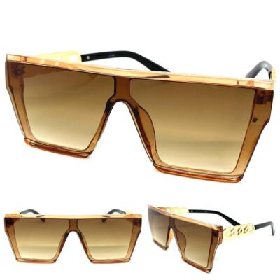 New Classy Elegant Contemporary Modern Shield SUN GLASSES Large Frame Honey Lens
