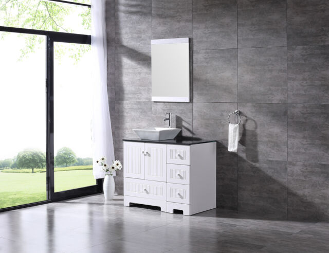 36inch Black Bathroom Vanity Cabinet, Bathroom Vanity With Top Combo