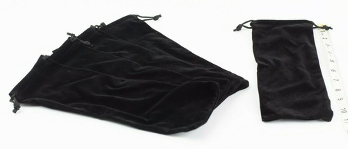 Lot Of 5 Black Flocked Drawstring Jewelry Sunglass Gift Pouches Bags 11 X 4 Inch